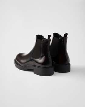 Prada Brushed Leather Chelsea Boots Sienna