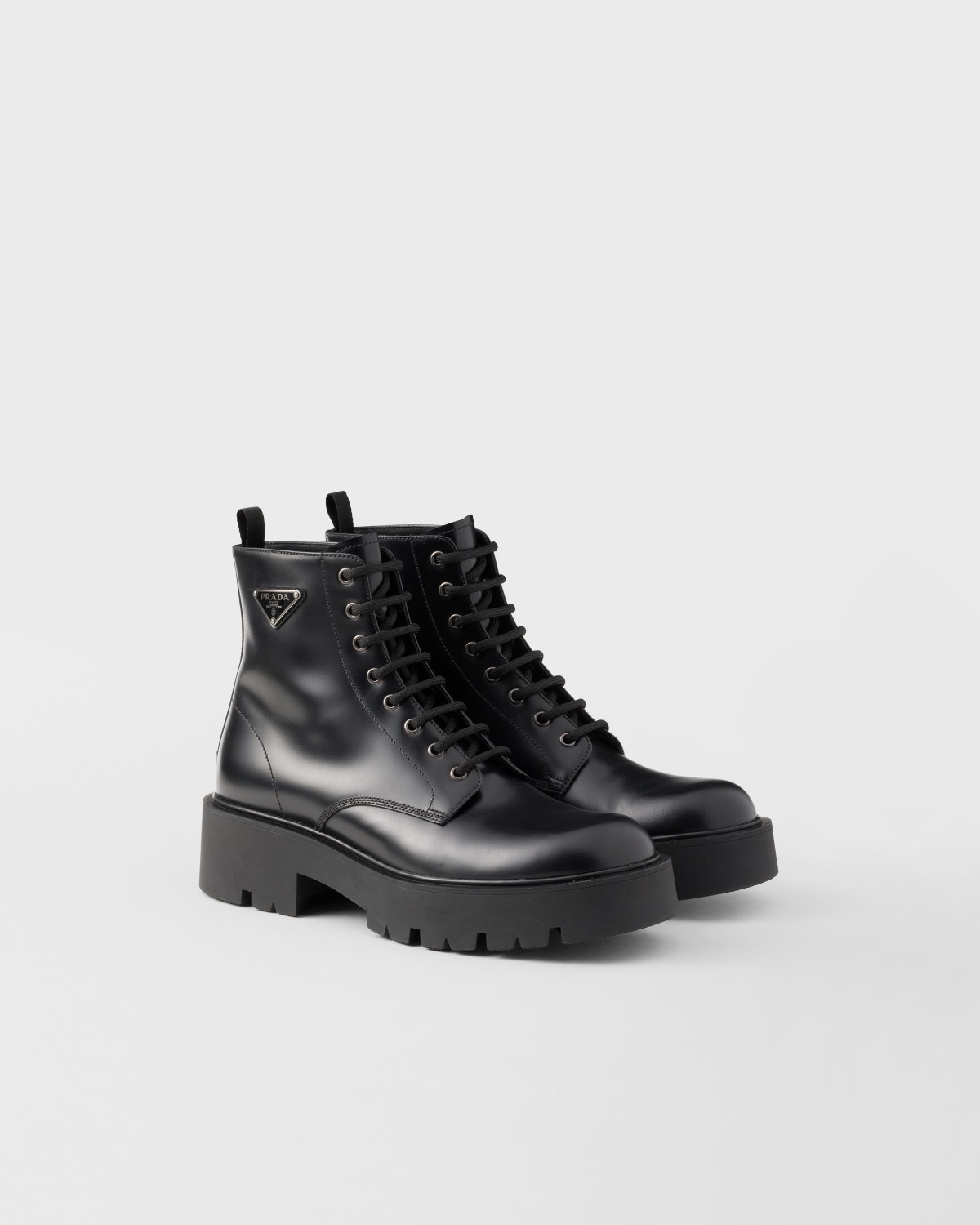 Prada Brushed Leather Combat Boots Black