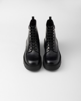 Prada Brushed Leather Combat Boots Black