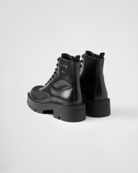 Prada Brushed Leather Combat Boots Black