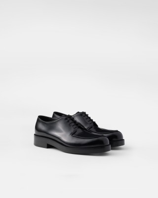 Prada Brushed Leather Derby Shoes Black