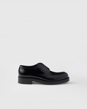 Prada Brushed Leather Derby Shoes Black