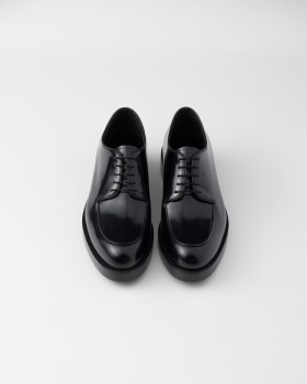 Prada Brushed Leather Derby Shoes Black