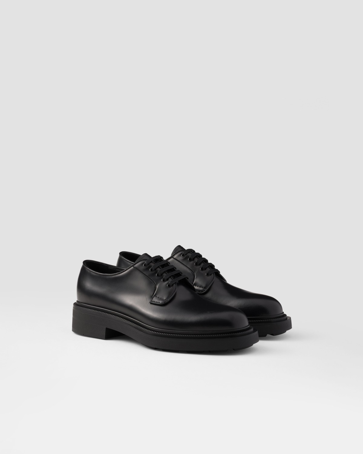 Prada Brushed Leather Derby Shoes Black