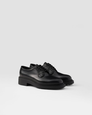 Prada Brushed Leather Derby Shoes Black
