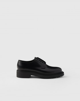 Prada Brushed Leather Derby Shoes Black
