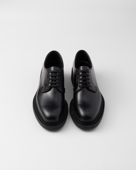 Prada Brushed Leather Derby Shoes Black