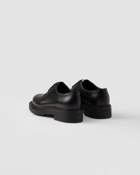 Prada Brushed Leather Derby Shoes Black