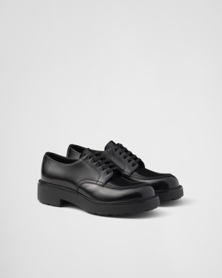Prada Brushed Leather Derby Shoes Black