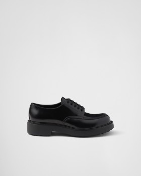 Prada Brushed Leather Derby Shoes Black