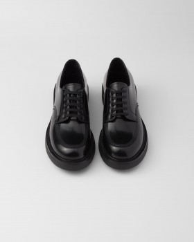 Prada Brushed Leather Derby Shoes Black