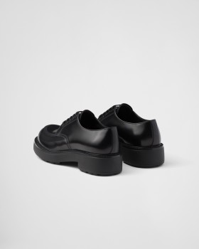 Prada Brushed Leather Derby Shoes Black