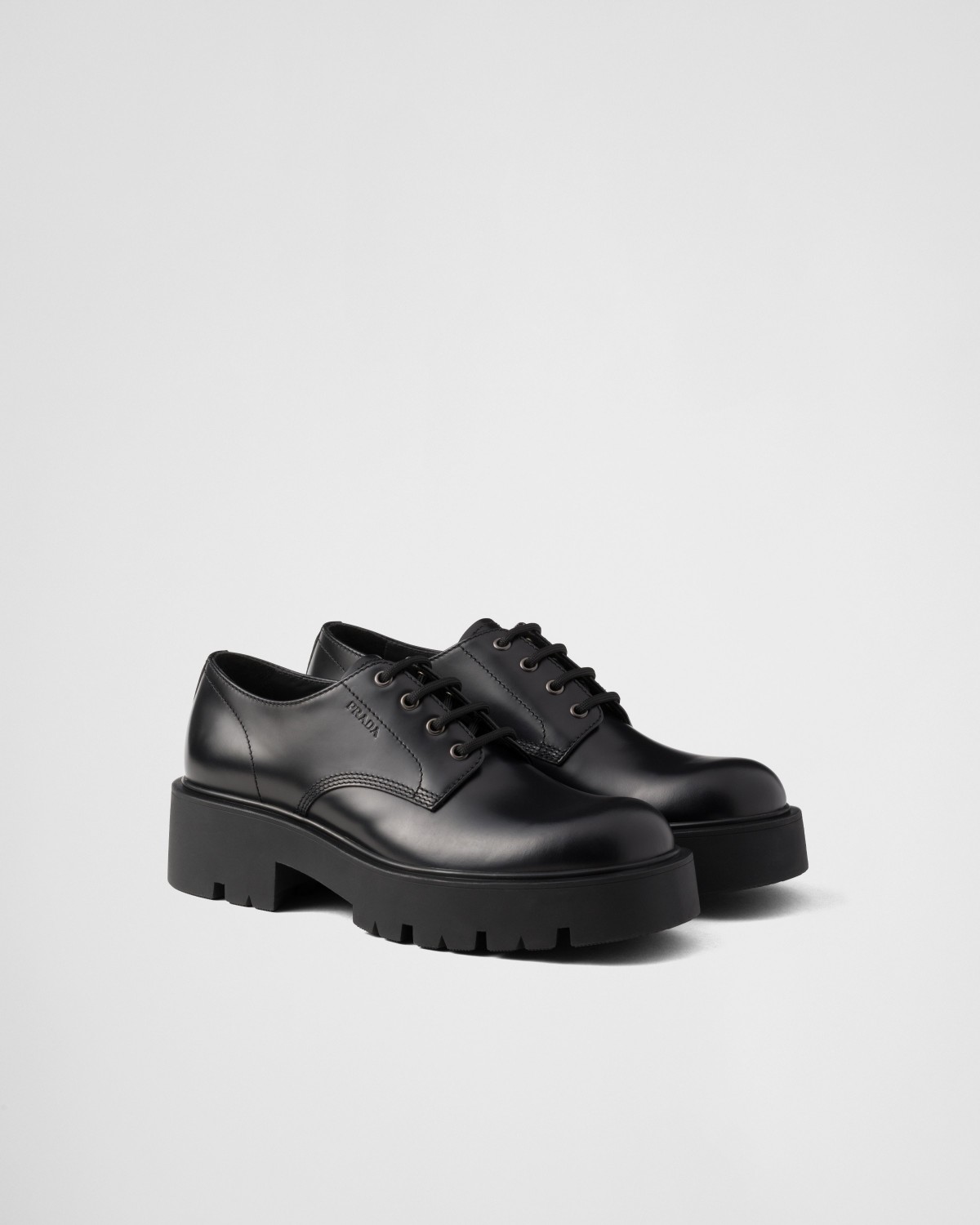 Prada Brushed Leather Derby Shoes Black