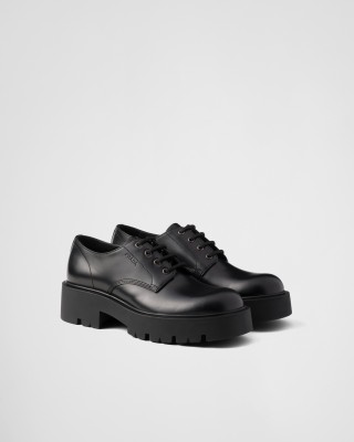 Prada Brushed Leather Derby Shoes Black