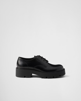 Prada Brushed Leather Derby Shoes Black