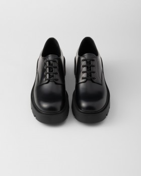 Prada Brushed Leather Derby Shoes Black