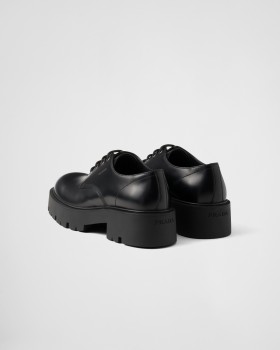 Prada Brushed Leather Derby Shoes Black