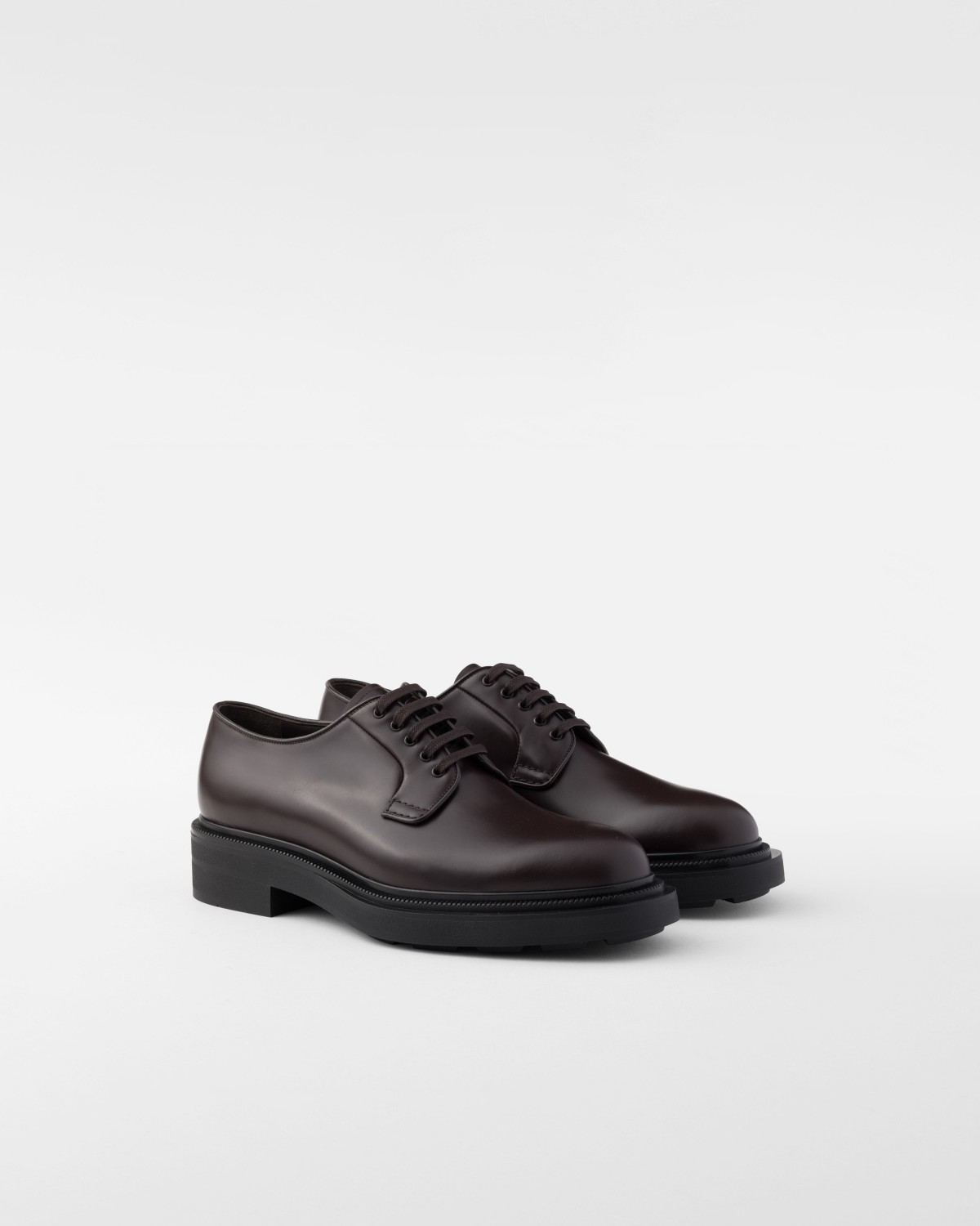 Prada Brushed Leather Derby Shoes Ebony