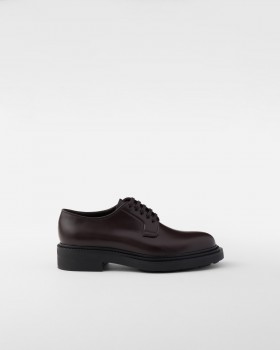 Prada Brushed Leather Derby Shoes Ebony
