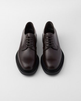 Prada Brushed Leather Derby Shoes Ebony