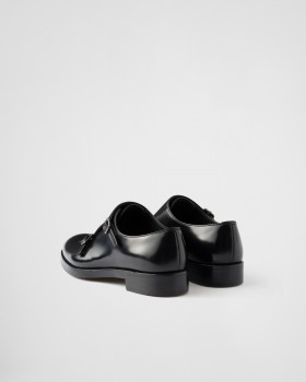 Prada Brushed Leather Double Monk Strap Shoes Black