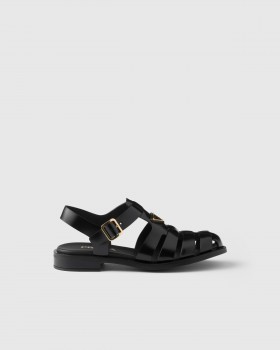 Prada Brushed Leather Fisherman Sandals Black