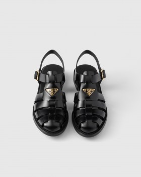 Prada Brushed Leather Fisherman Sandals Black