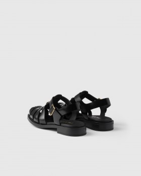 Prada Brushed Leather Fisherman Sandals Black