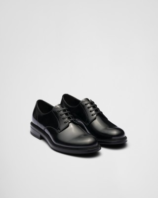 Prada Brushed Leather Lace-up Shoes Black