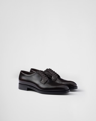 Prada Brushed Leather Lace-up Shoes Ebony
