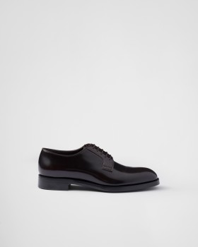 Prada Brushed Leather Lace-up Shoes Ebony