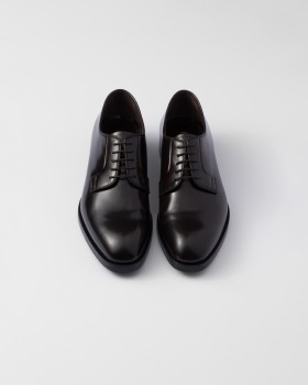 Prada Brushed Leather Lace-up Shoes Ebony