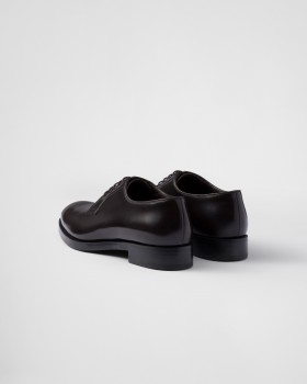 Prada Brushed Leather Lace-up Shoes Ebony