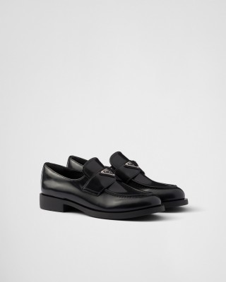 Prada Brushed Leather Loafers Black