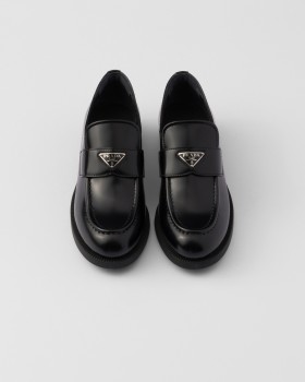 Prada Brushed Leather Loafers Black