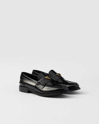 Prada Brushed Leather Loafers Black