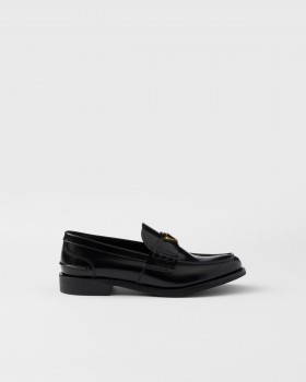Prada Brushed Leather Loafers Black