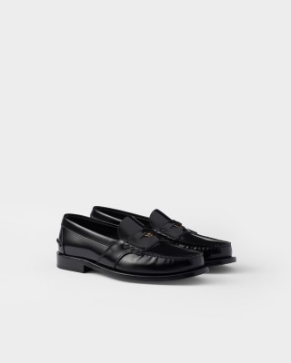 Prada Brushed Leather Loafers Black