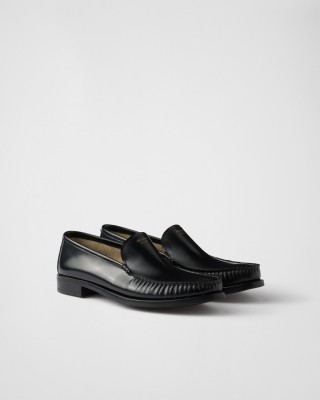 Prada Brushed Leather Loafers Black