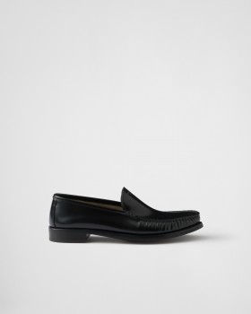 Prada Brushed Leather Loafers Black