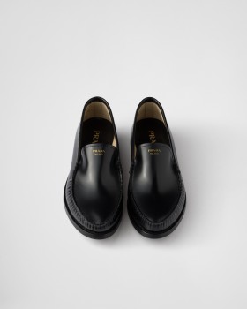 Prada Brushed Leather Loafers Black