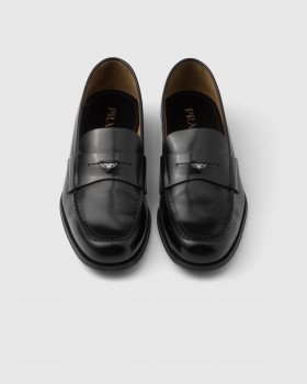 Prada Brushed Leather Loafers Black