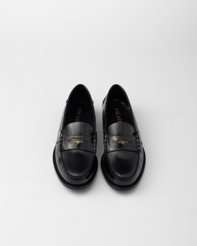 Prada Brushed Leather Loafers Black