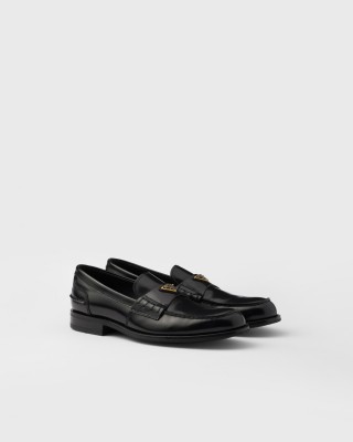 Prada Brushed Leather Loafers Black