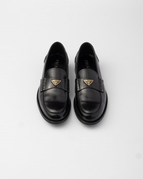 Prada Brushed Leather Loafers Black