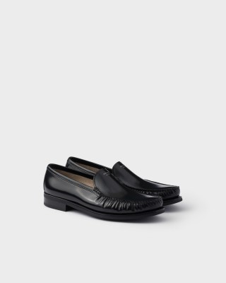 Prada Brushed Leather Loafers Black
