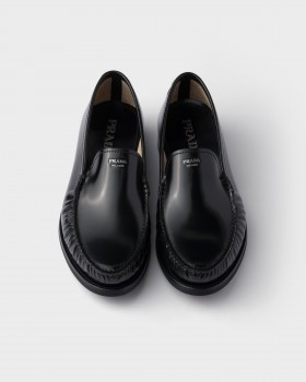 Prada Brushed Leather Loafers Black