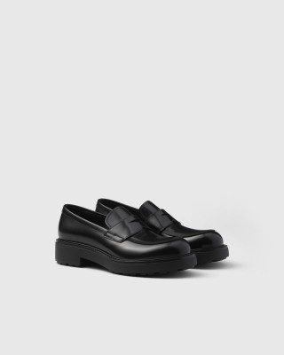 Prada Brushed Leather Loafers Black