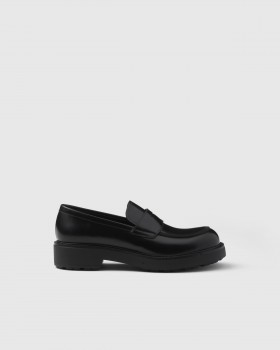 Prada Brushed Leather Loafers Black