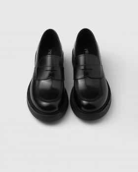 Prada Brushed Leather Loafers Black
